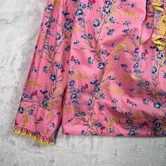 J Crew Liberty Fabric Shirt Blouse Size Small Pink Floral Lace Button Up - Picture 3 of 13